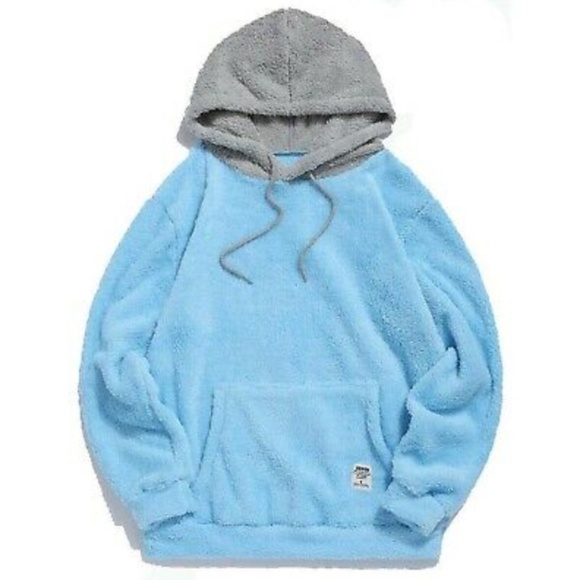 Zaful Other - Blue Gray Two Ton Fuzzy Men Light Hoodie